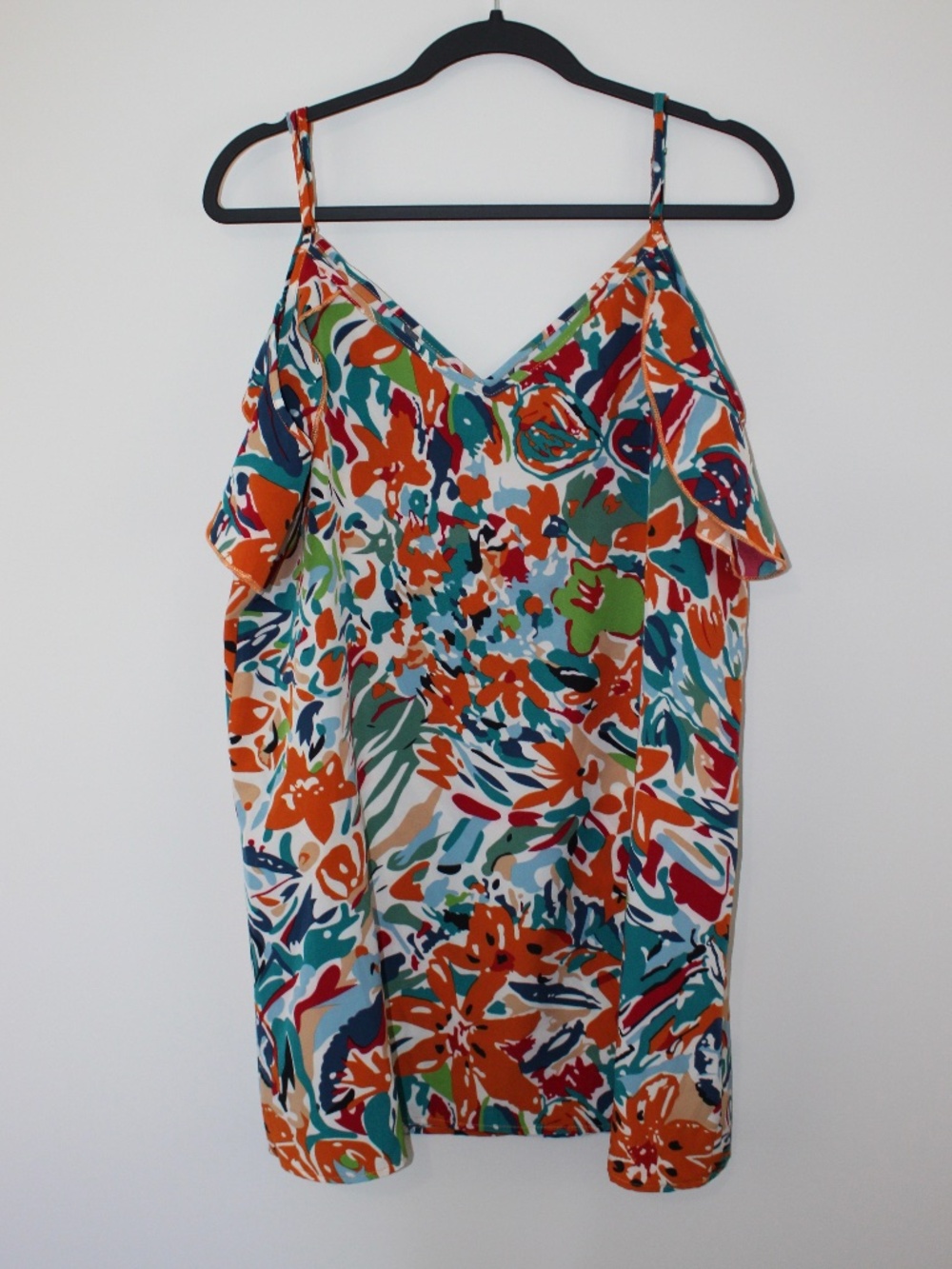 Colorful Abstract Floral Ruffle Cami Mini Dress Size Large